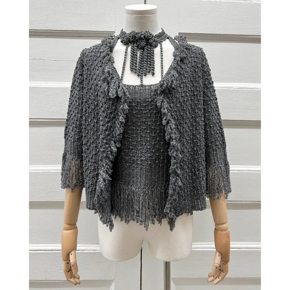 Chanel 2001 grey crochet twinset ~ Size 6/8