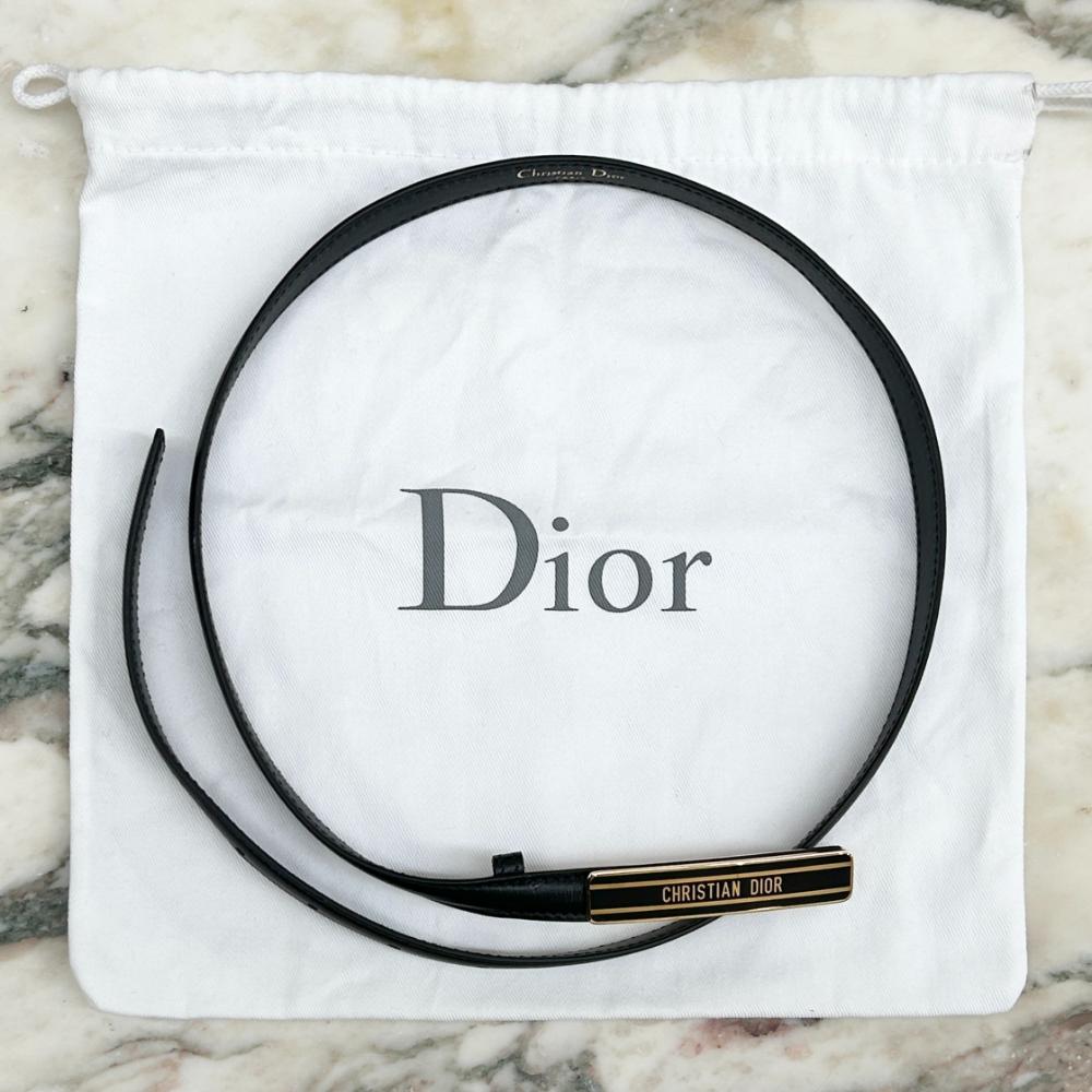Dior Dior-ID thin black leather belt with gold & black buckle