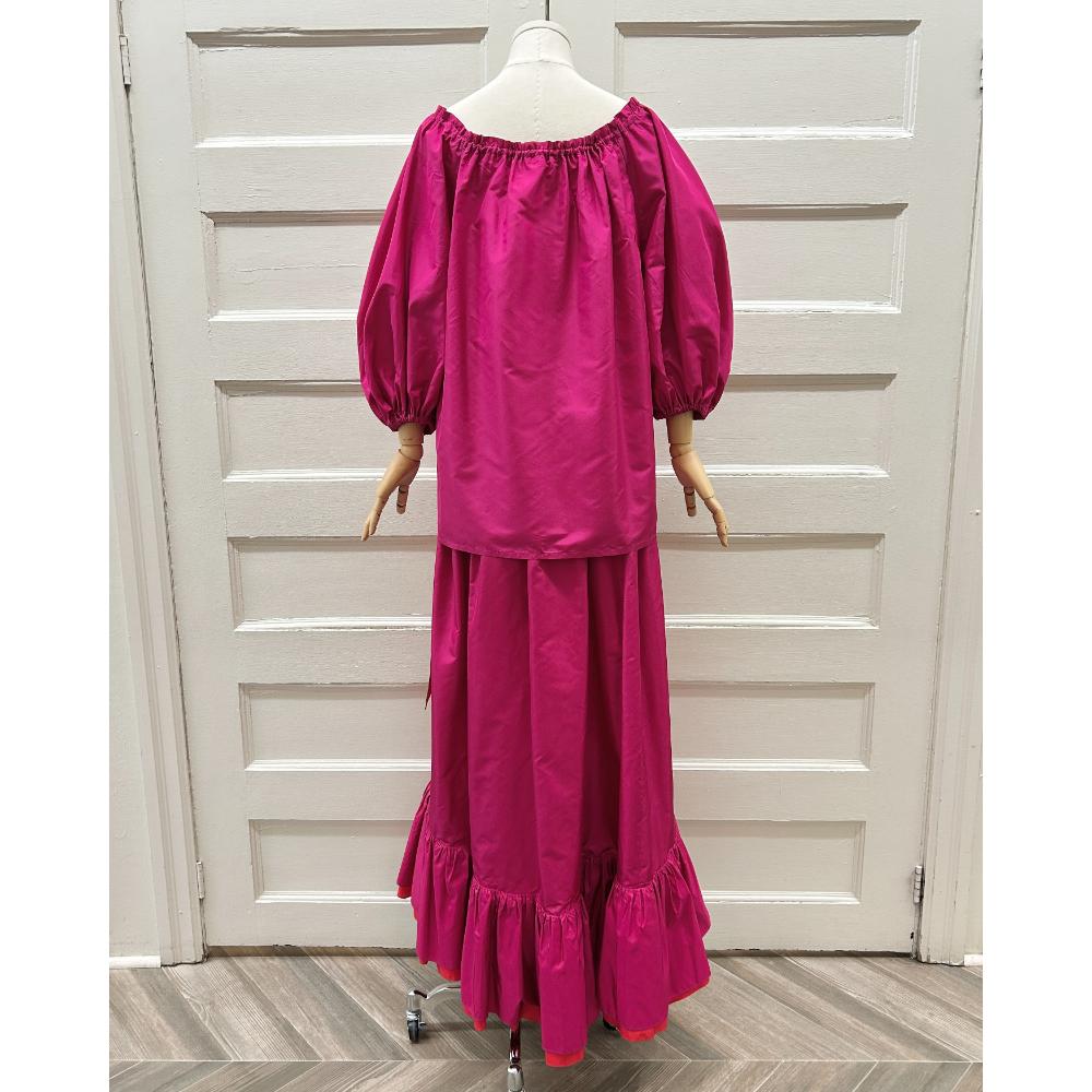 YSL 1980's hot pink silk taffeta blouse & skirt set ~ Size 4