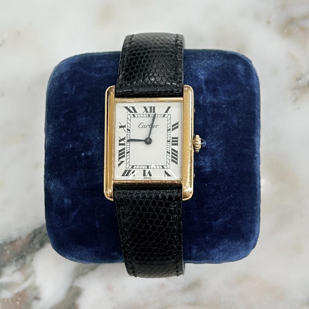 Cartier 1980's gold plated Tank watch with two straps