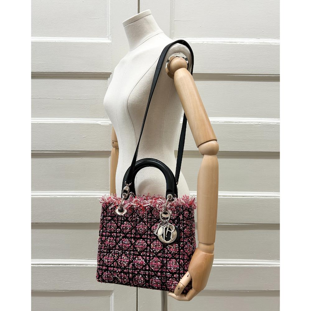 Dior Medium Lady Dior black & pink tweed bag