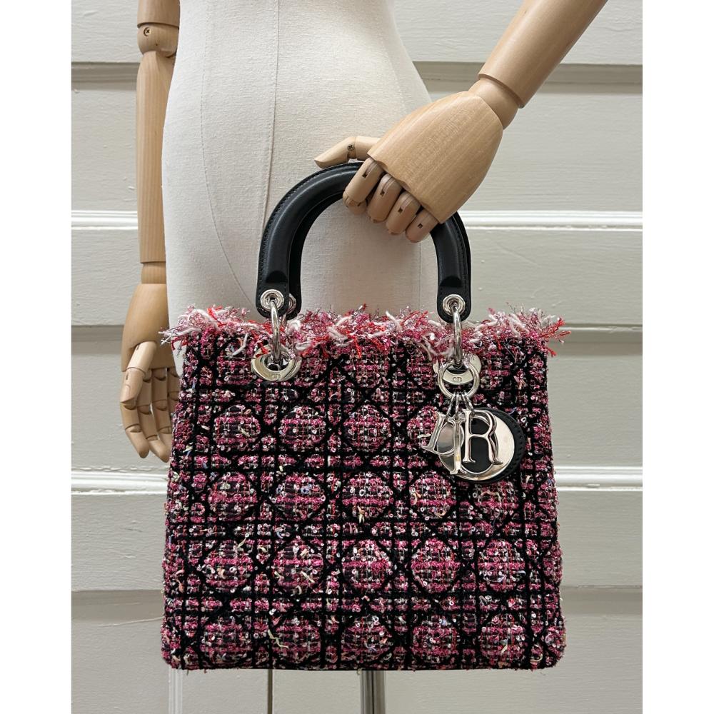 Dior Medium Lady Dior black & pink tweed bag