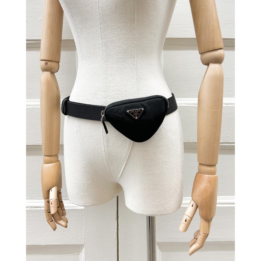 Prada Re-Nylon black logo pouch belt