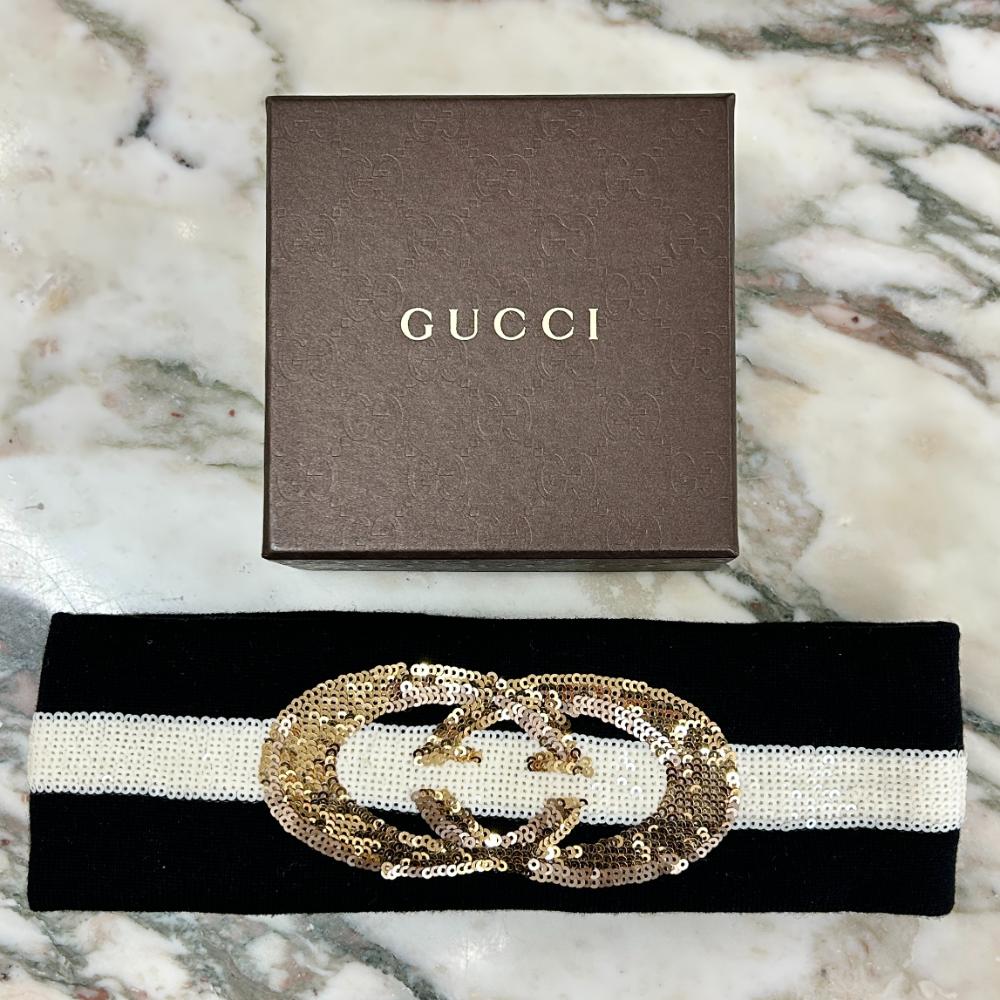 Gucci wool headband w/ sequin logo