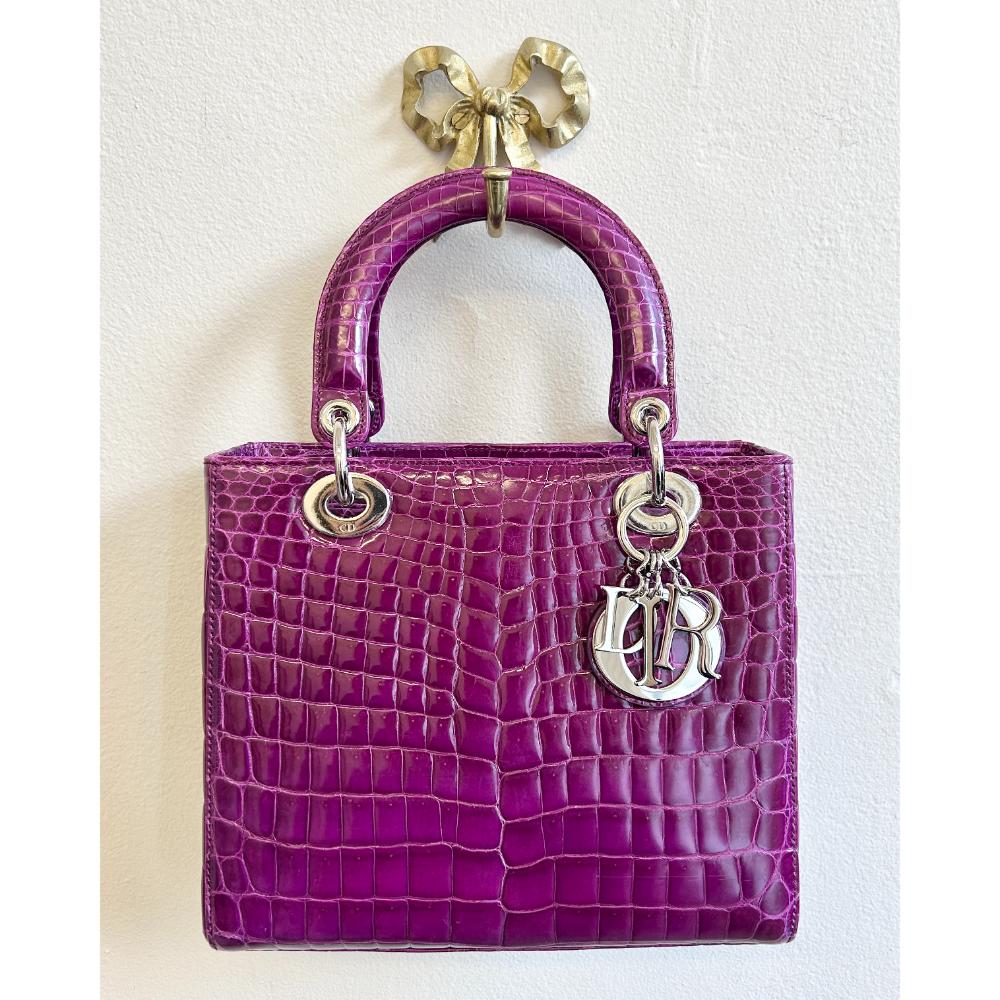 Dior Medium Lady Dior magenta crocodile bag