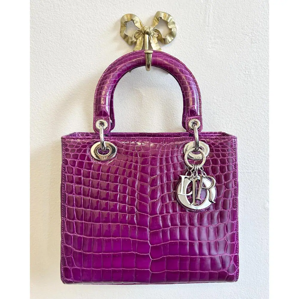 Dior Medium Lady Dior magenta crocodile bag