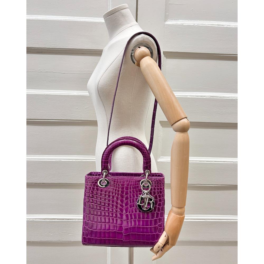 Dior Medium Lady Dior magenta crocodile bag