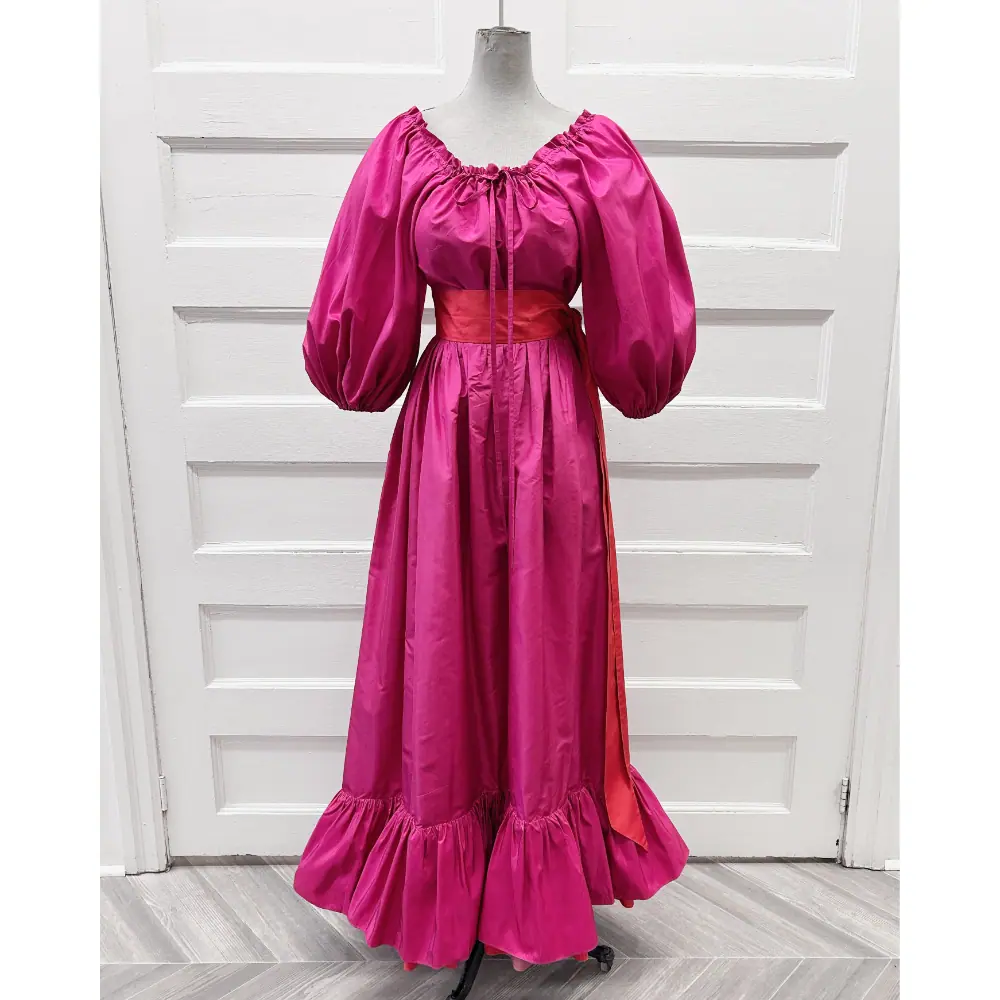 YSL 1970's hot pink silk taffeta blouse & skirt set ~ Size 4