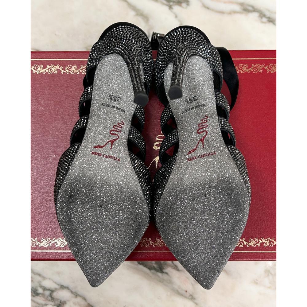 René Caovilla grey crystal lace up heels ~ Size 5.5