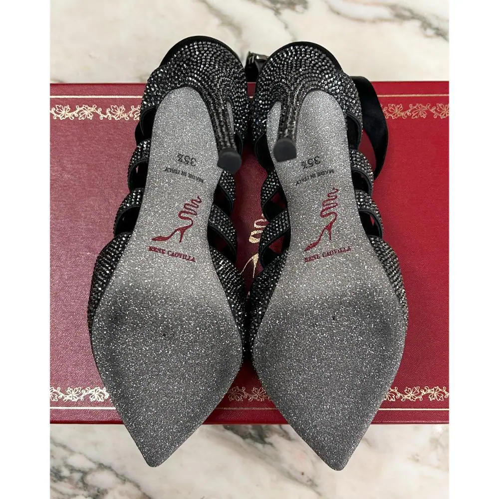 René Caovilla grey crystal lace up heels ~ Size 5.5