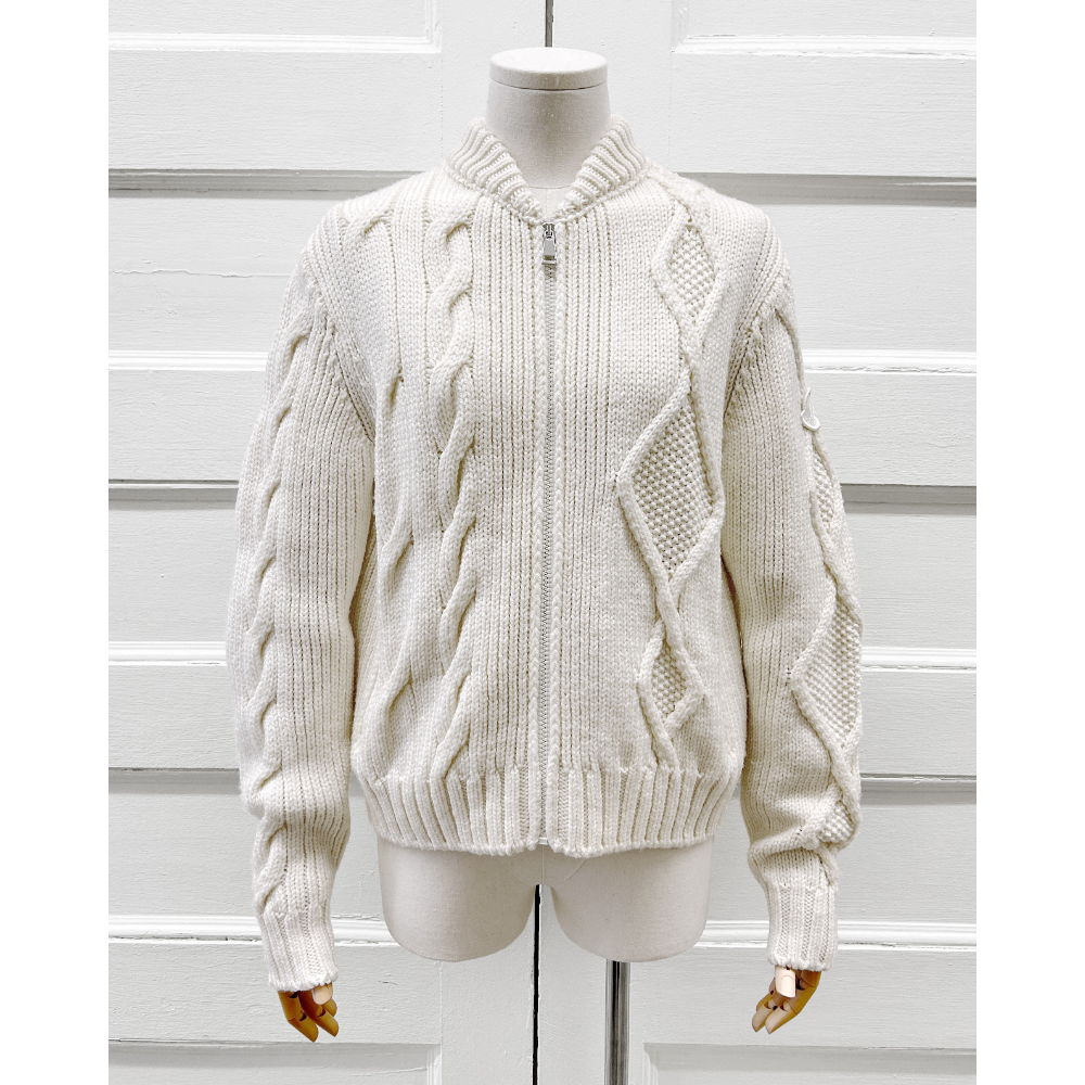 Moncler cream knit jacket with a puffer back ~ Size 4/6