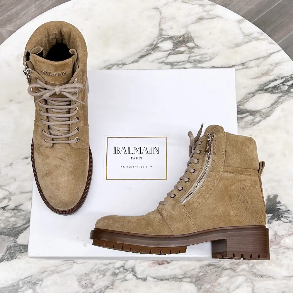 Balmain tan suede Ranger Army boots ~ Size 9