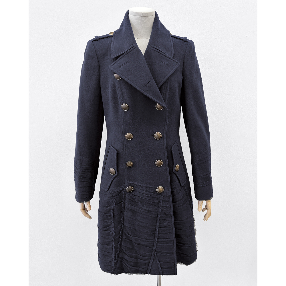 Burberry Prorsum navy wool coat with tulle trim ~ Size 8