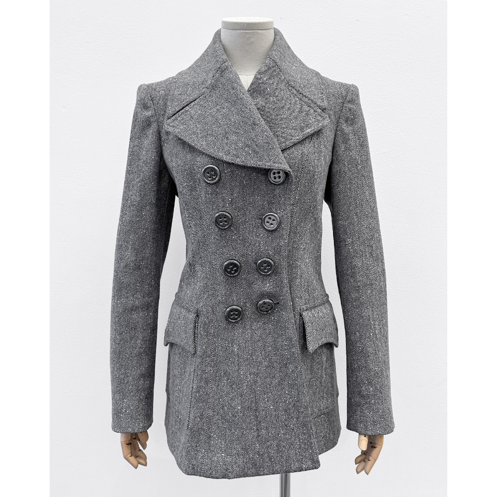 Burberry grey wool twill double breasted pea coat ~ Size 6/8