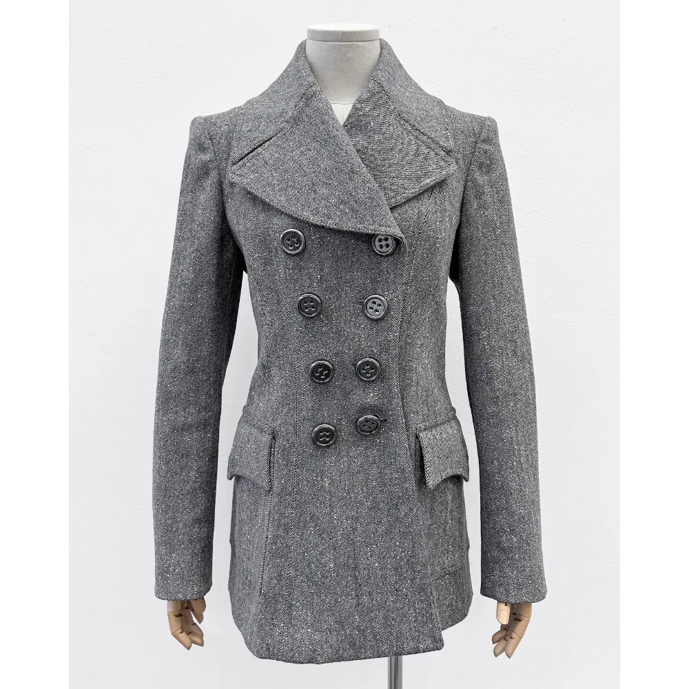 Burberry grey wool twill double breasted pea coat ~ Size 6/8