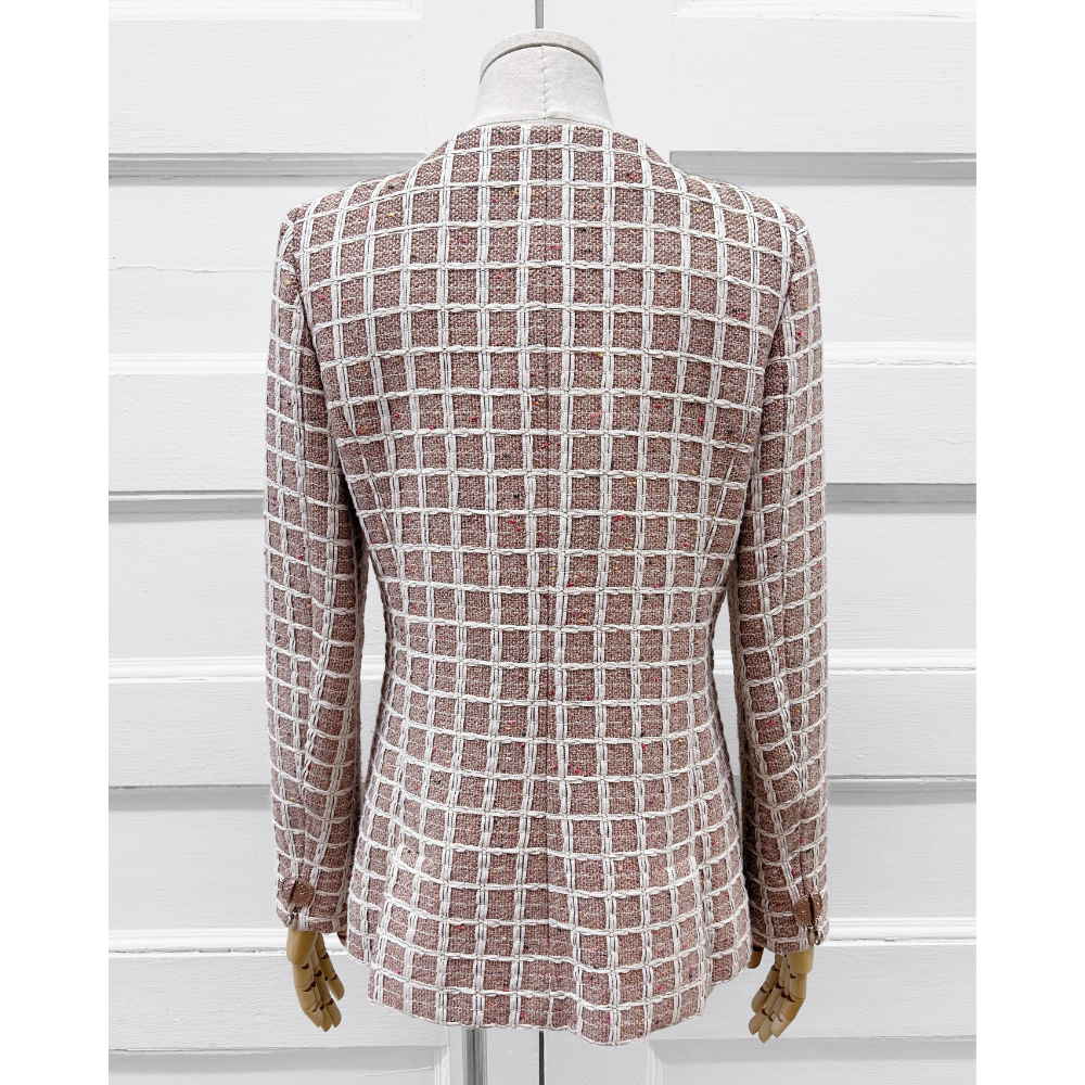 Chanel 2017 taupe & beige Fantasy Tweed zip front jacket ~ Size 6