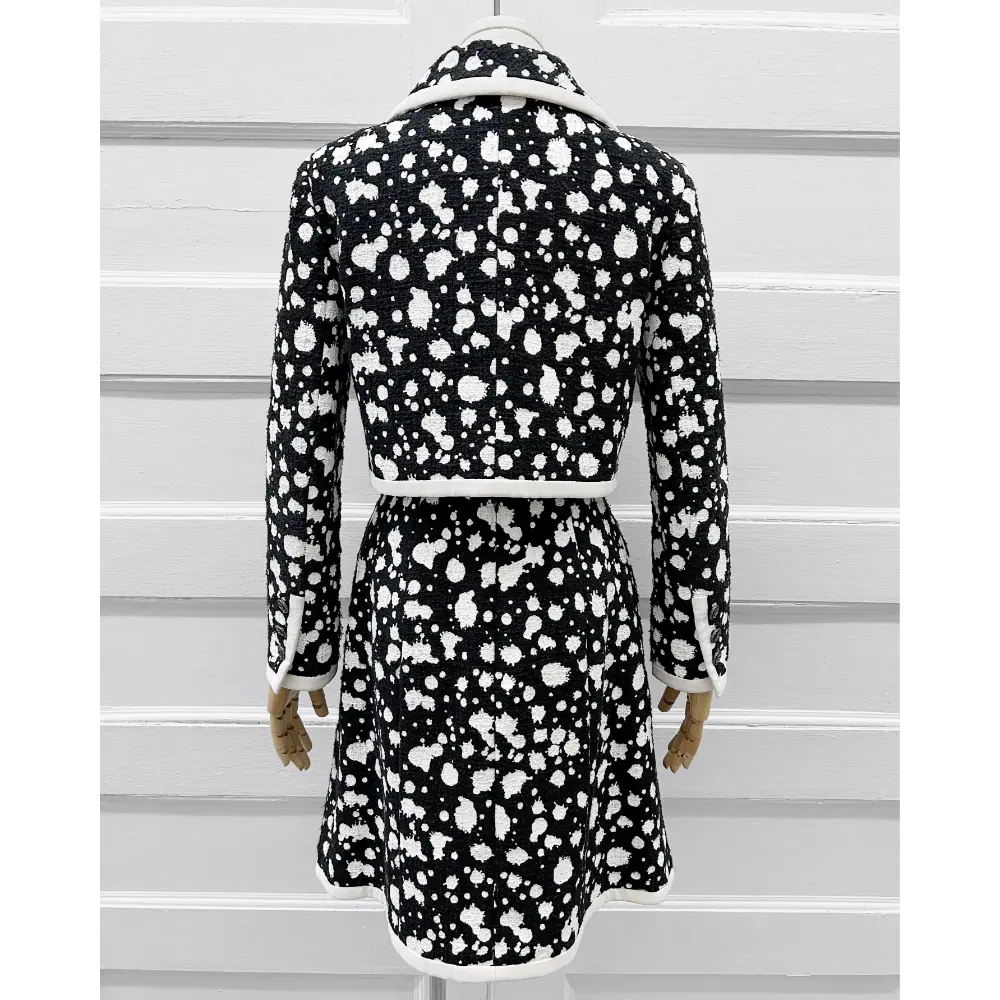 Chanel 2015 black tweed with white splatter skirt suit ~ Size 6