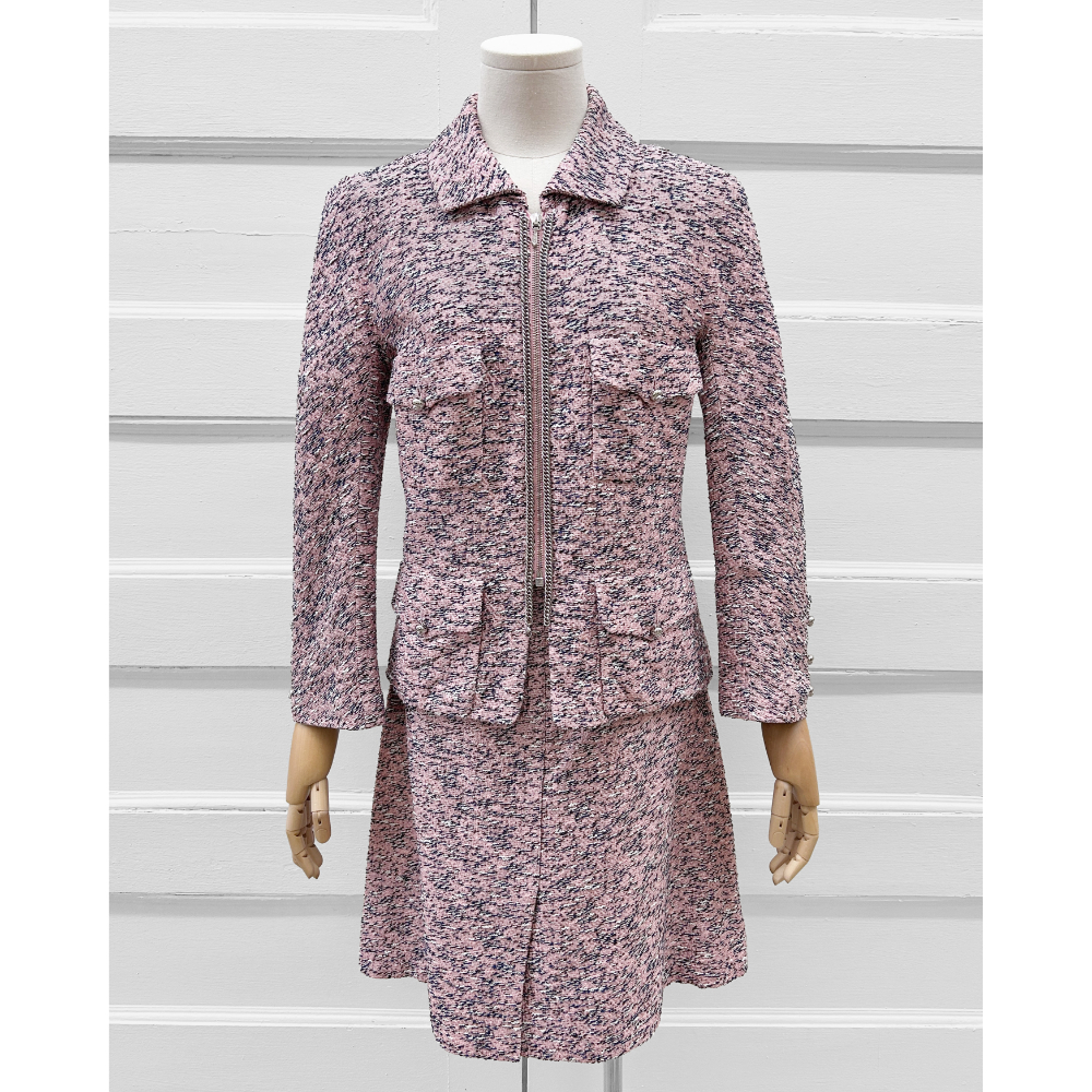 Chanel 2011 pink & black tweed skirt suit ~ Size 8