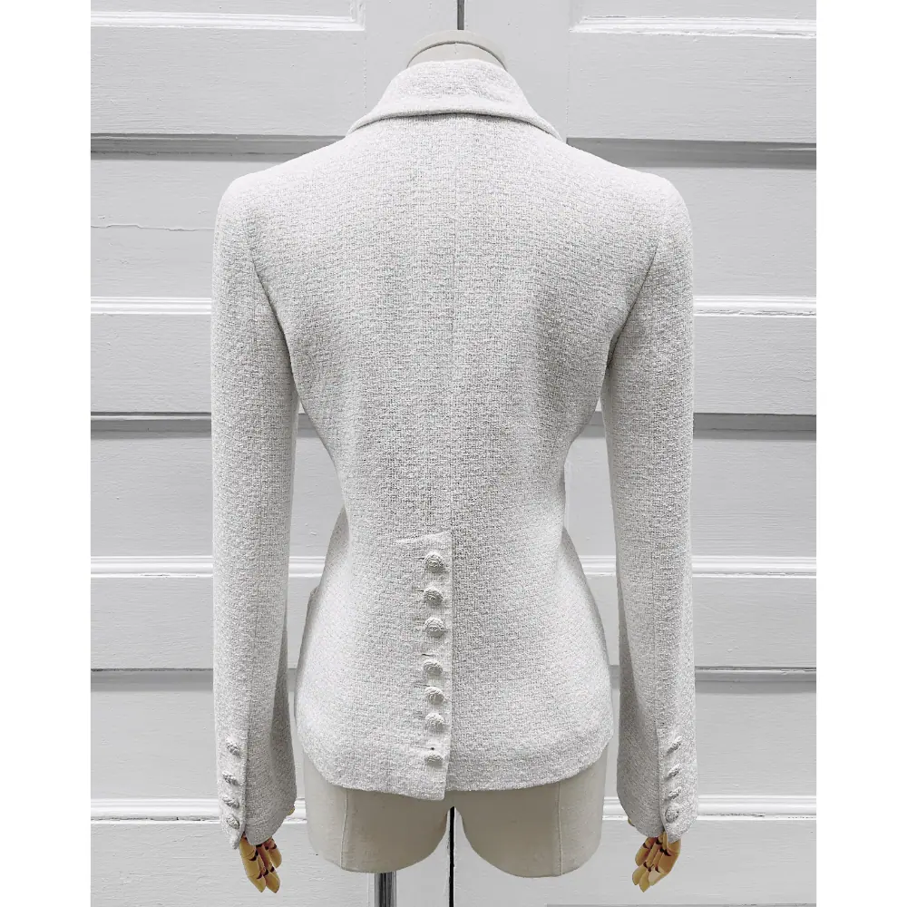 Chanel 2009 white tweed jacket with silver thread ~ Size 6
