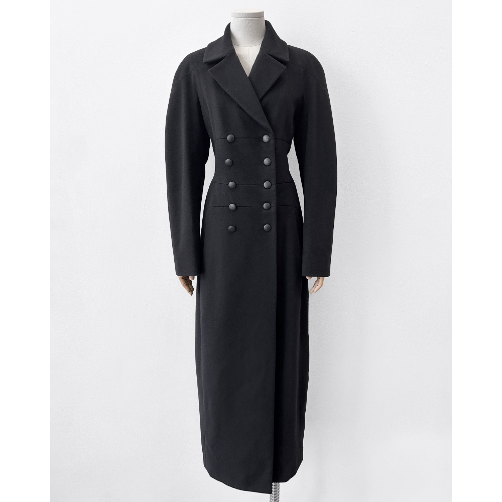 Chanel 1999 black wool & cashmere double breasted coat ~ Size 8