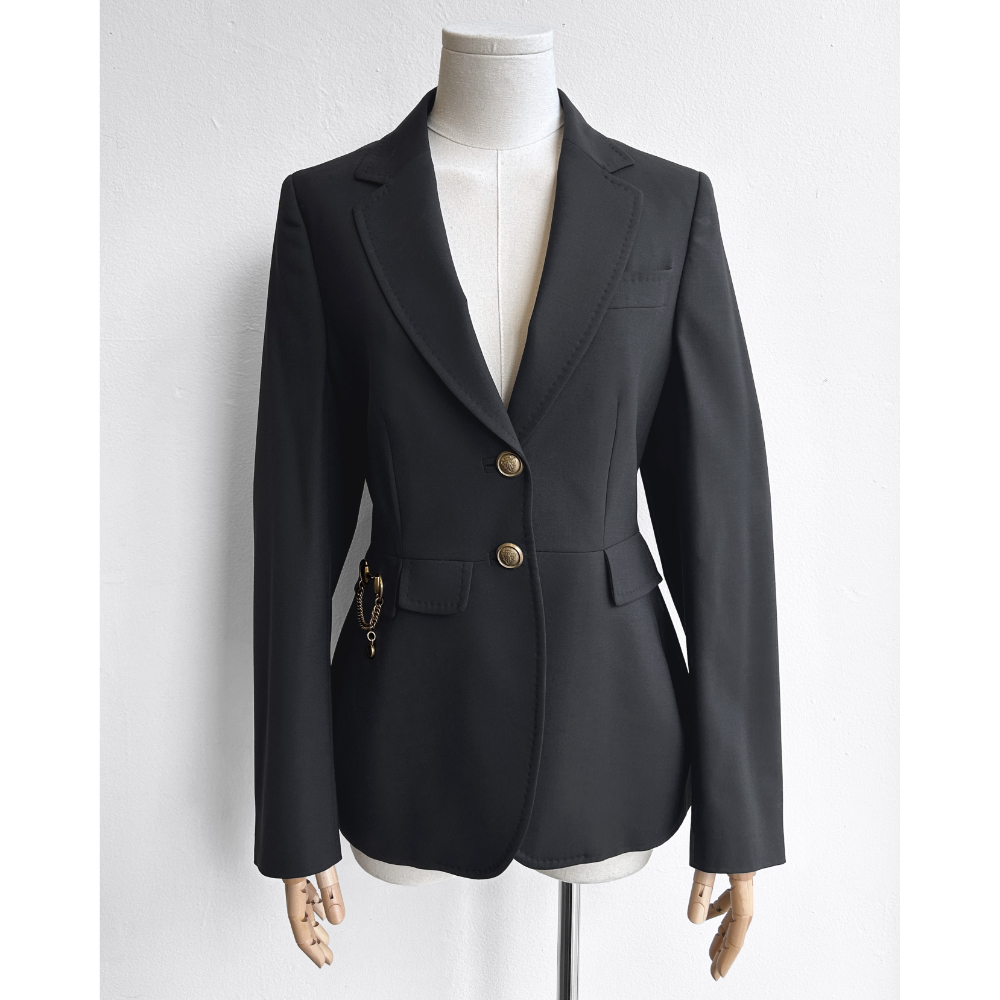 Gucci black wool blazer with gold chain detail ~ Size 8