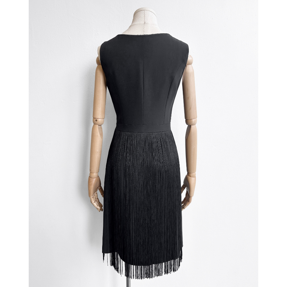Moschino 1990's black fringe skirt dress ~ Size 4/6