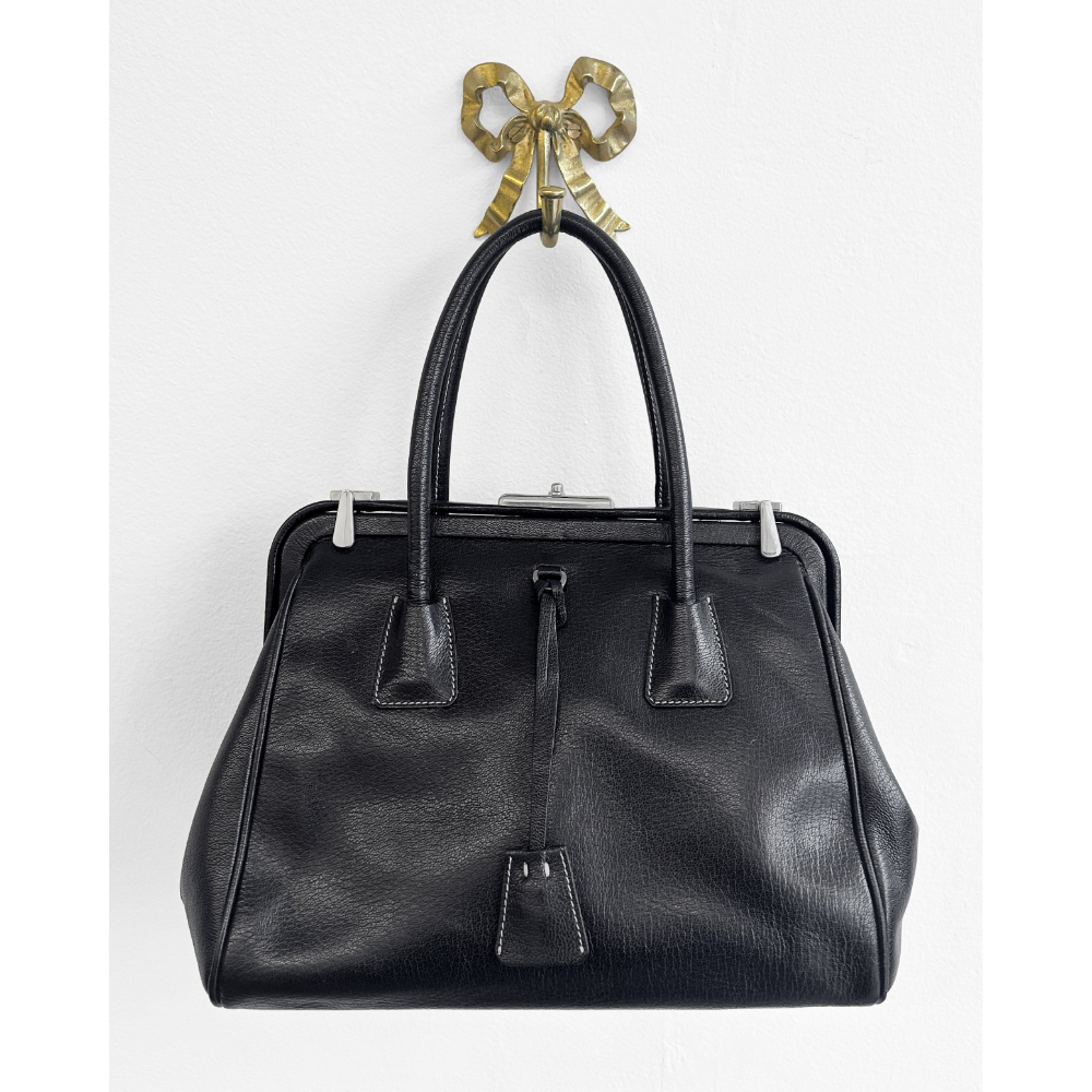 Prada 2000's Madras Cerniera Frame bag in black leather