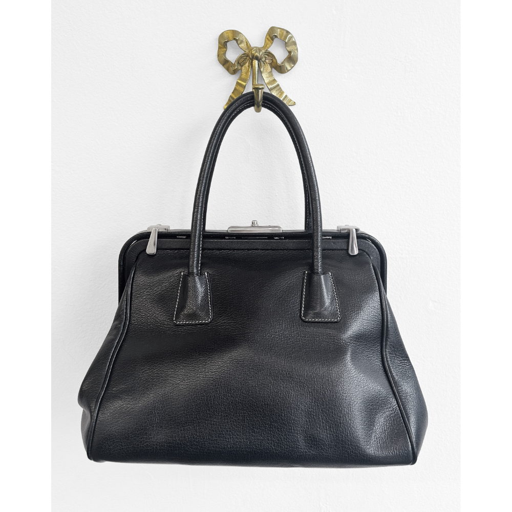 Prada 2000's Madras Cerniera Frame bag in black leather