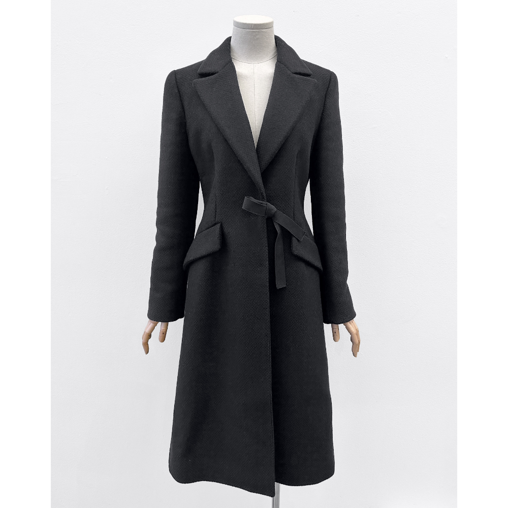 Prada black wool 3/4 length tie waist coat ~ Size 6