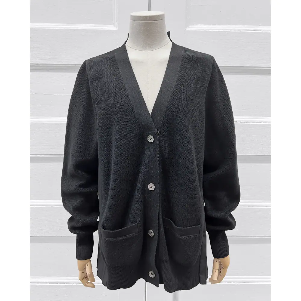 Sacai black cotton knit cardigan with pleated back ~ Size 10