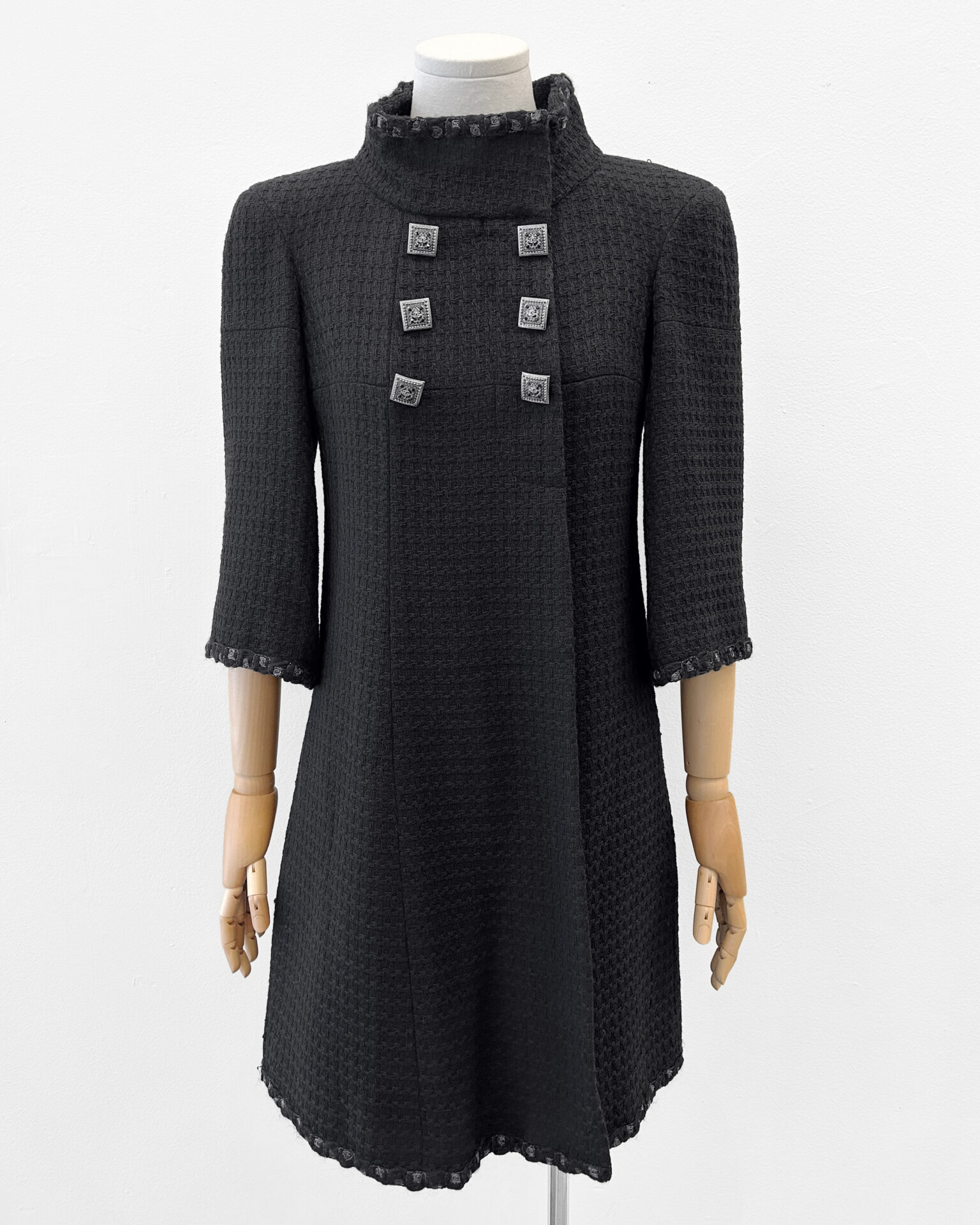 Chanel black wool high neck coat