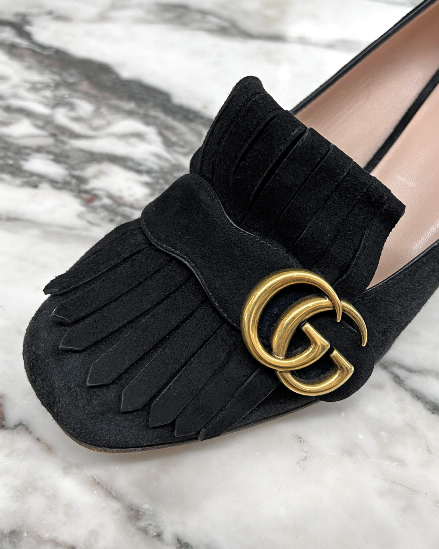 Gucci GG Marmont black suede pumps