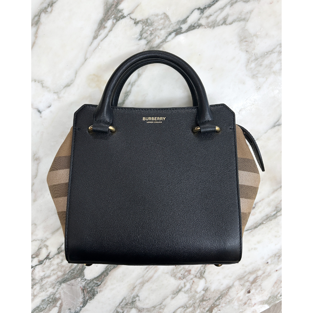 Burberry Mini Banwell check canvas & black leather bag