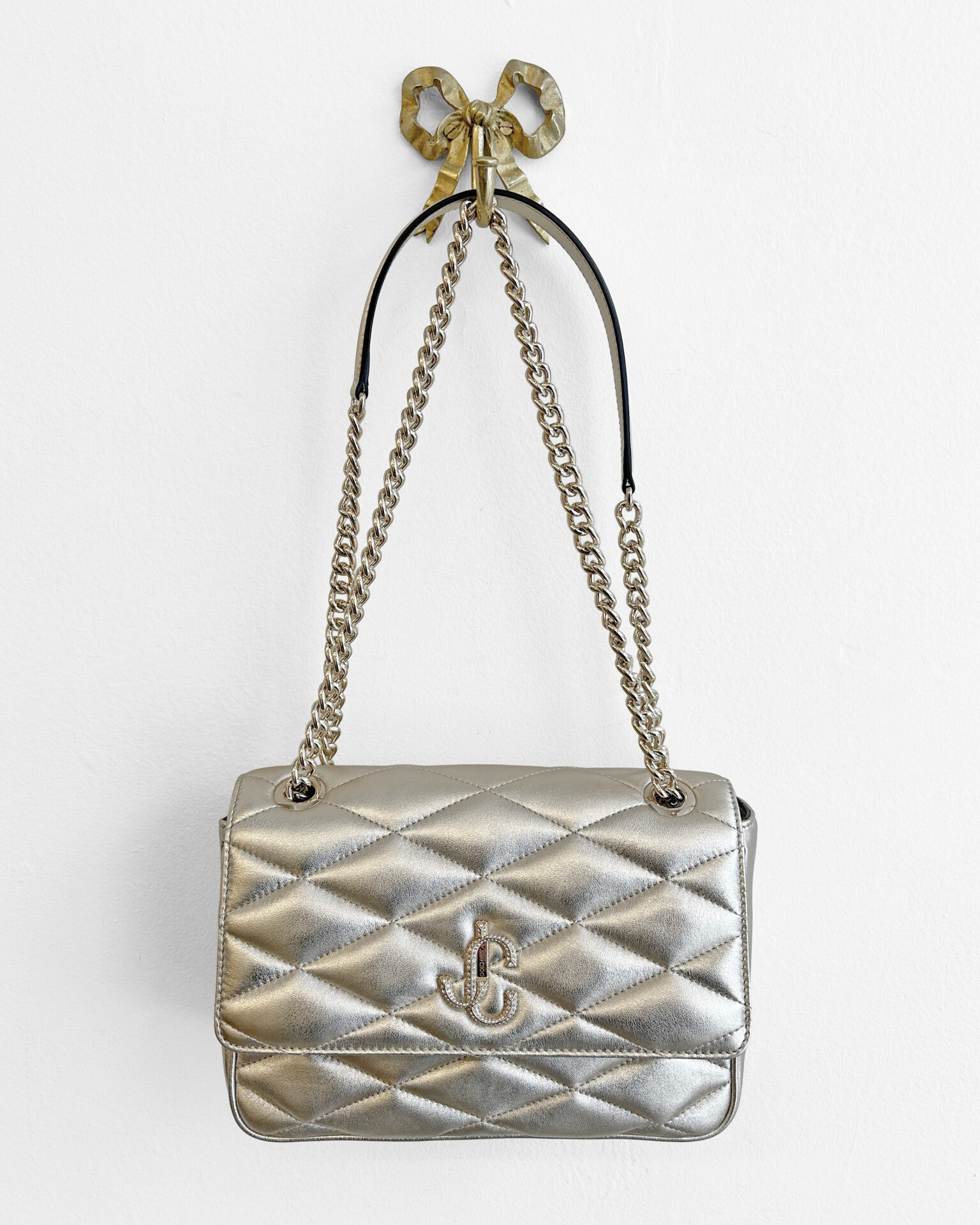 Jimmy Choo light gold leather flap bag