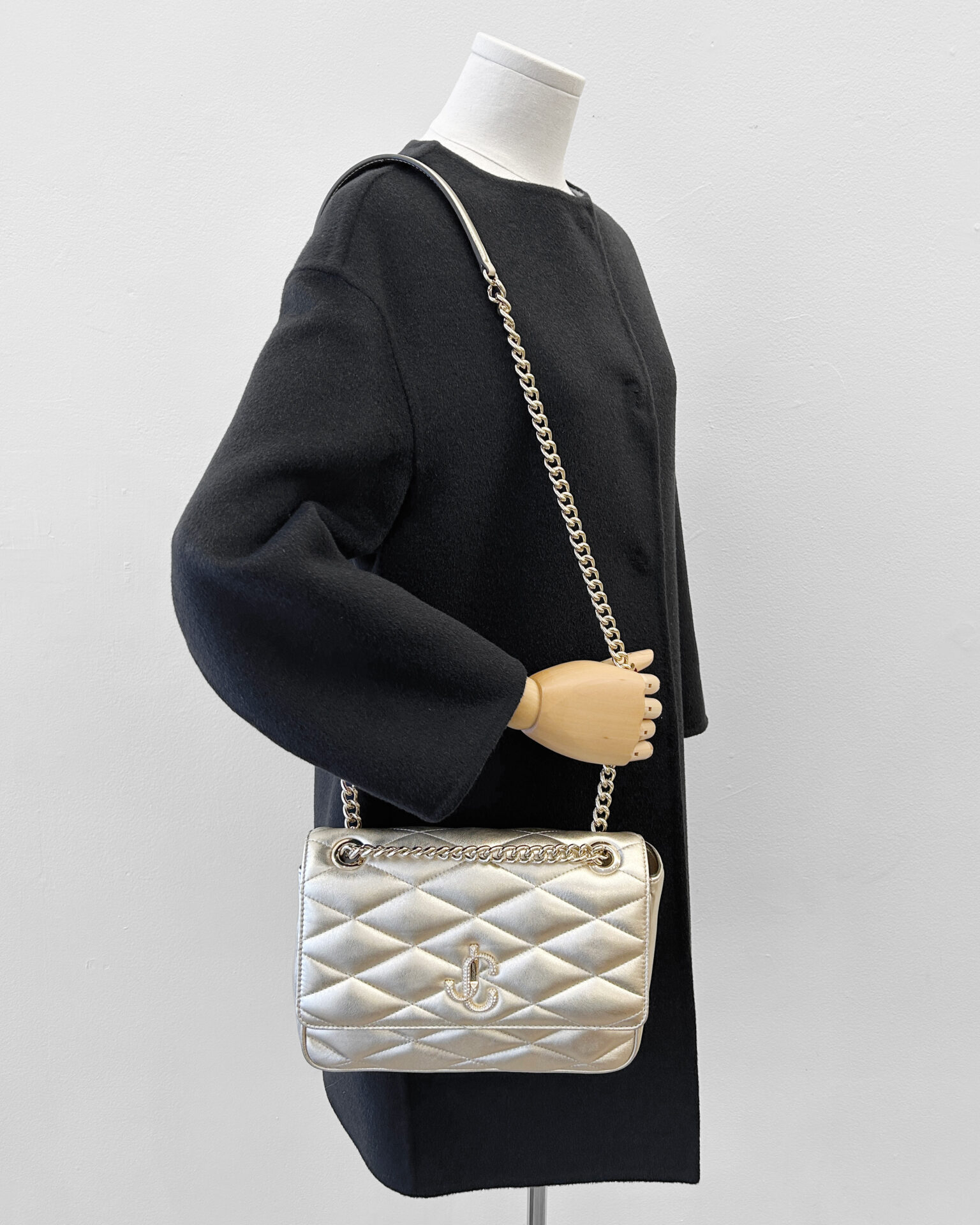 Jimmy Choo light gold leather flap bag