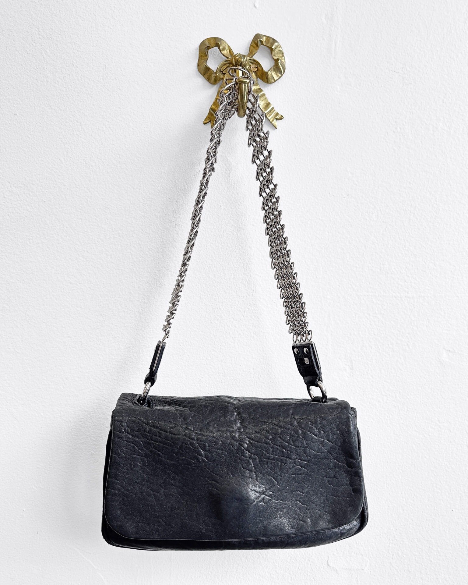 YSL black leather shoulder bag with chain link strap