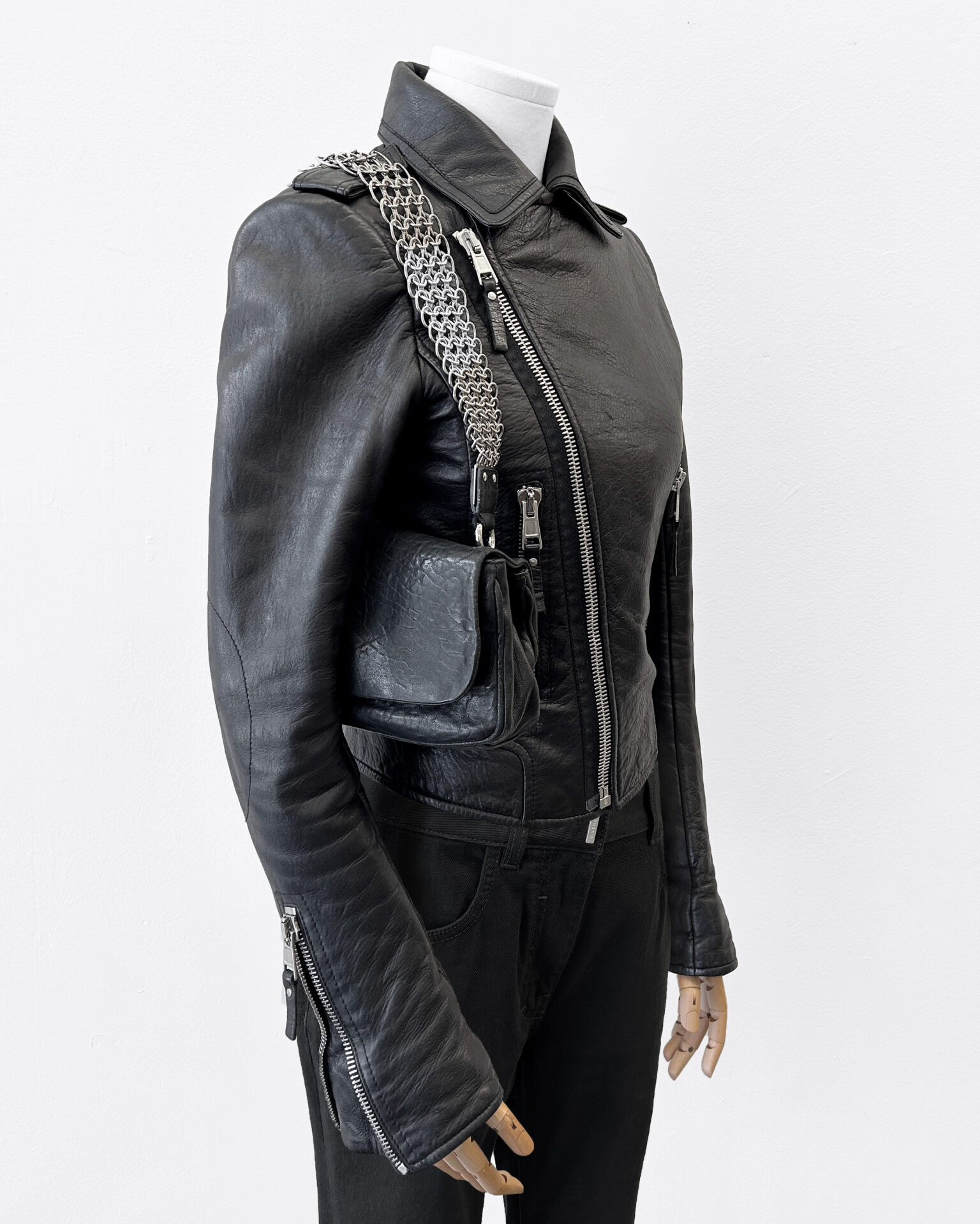 YSL black leather shoulder bag with chain link strap