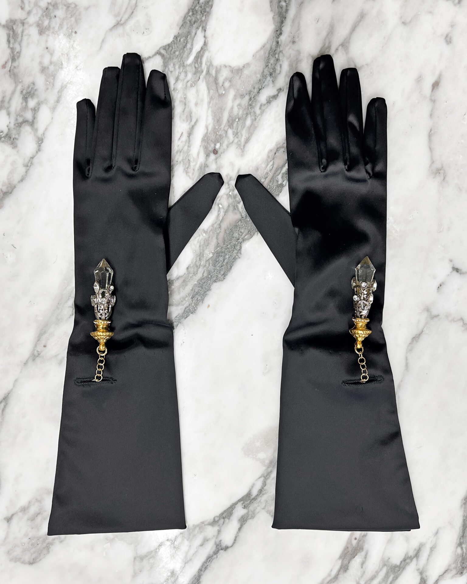 Gianfranco Ferre black stretch satin gloves