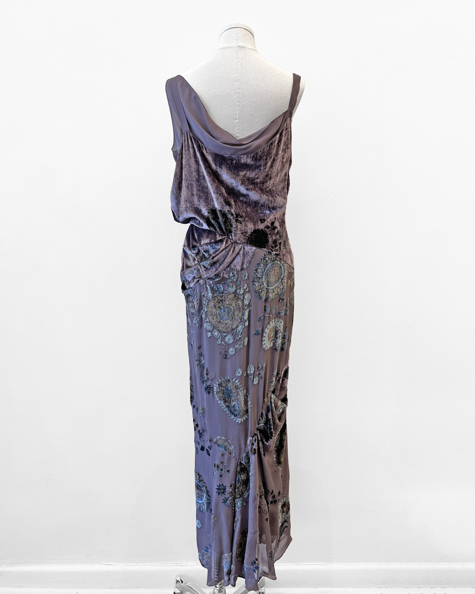 Dior 2005 mauve floral Devoré silk gown