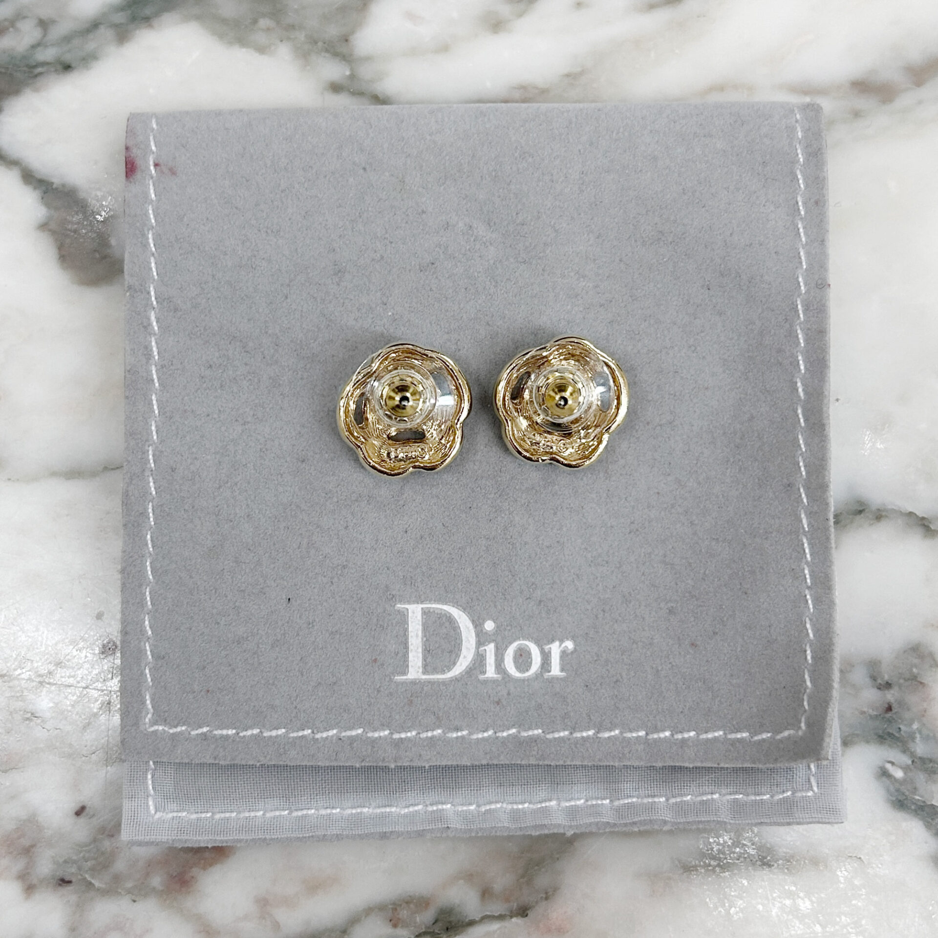 Dior gold tone & crystal flower earrings