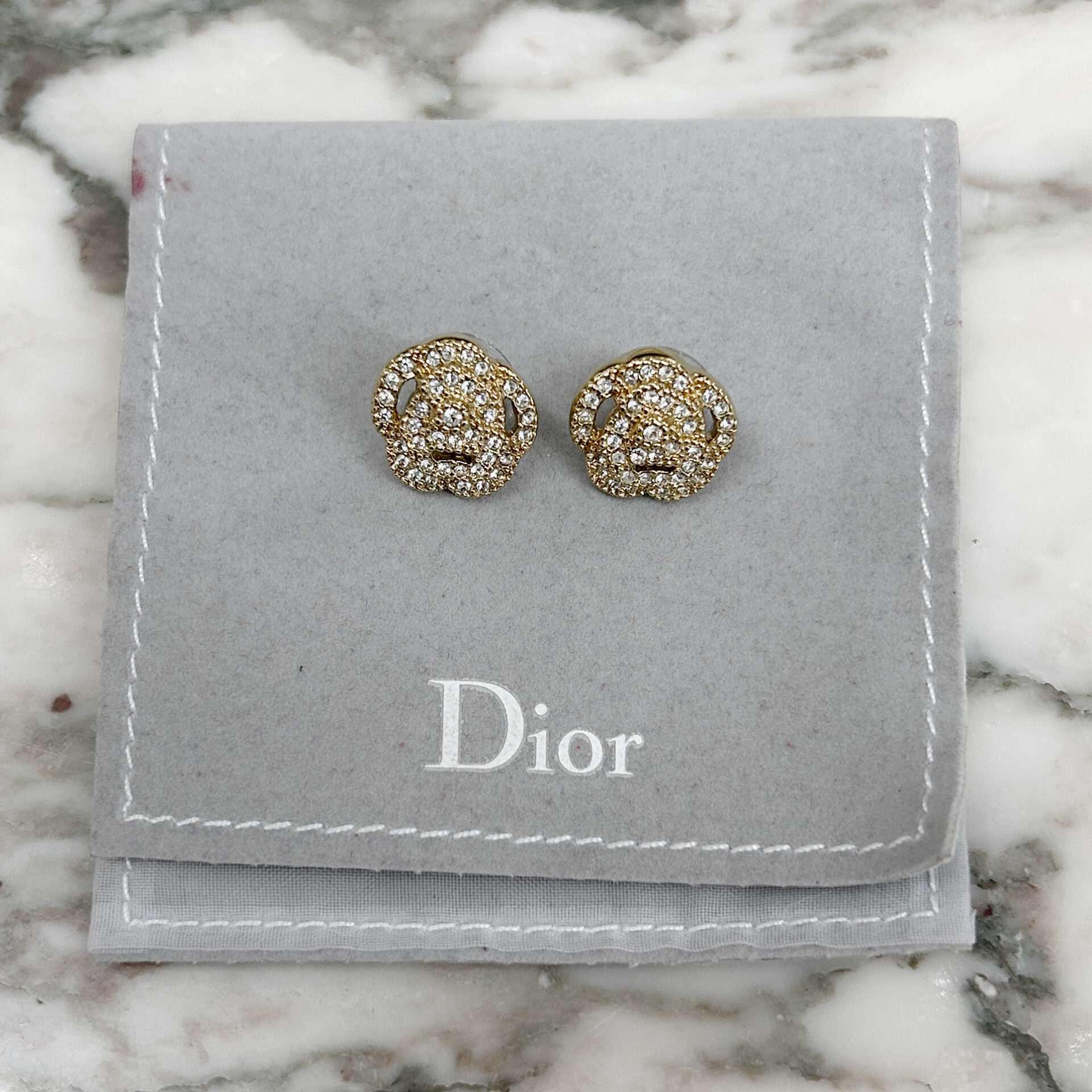 Dior gold tone & crystal flower earrings