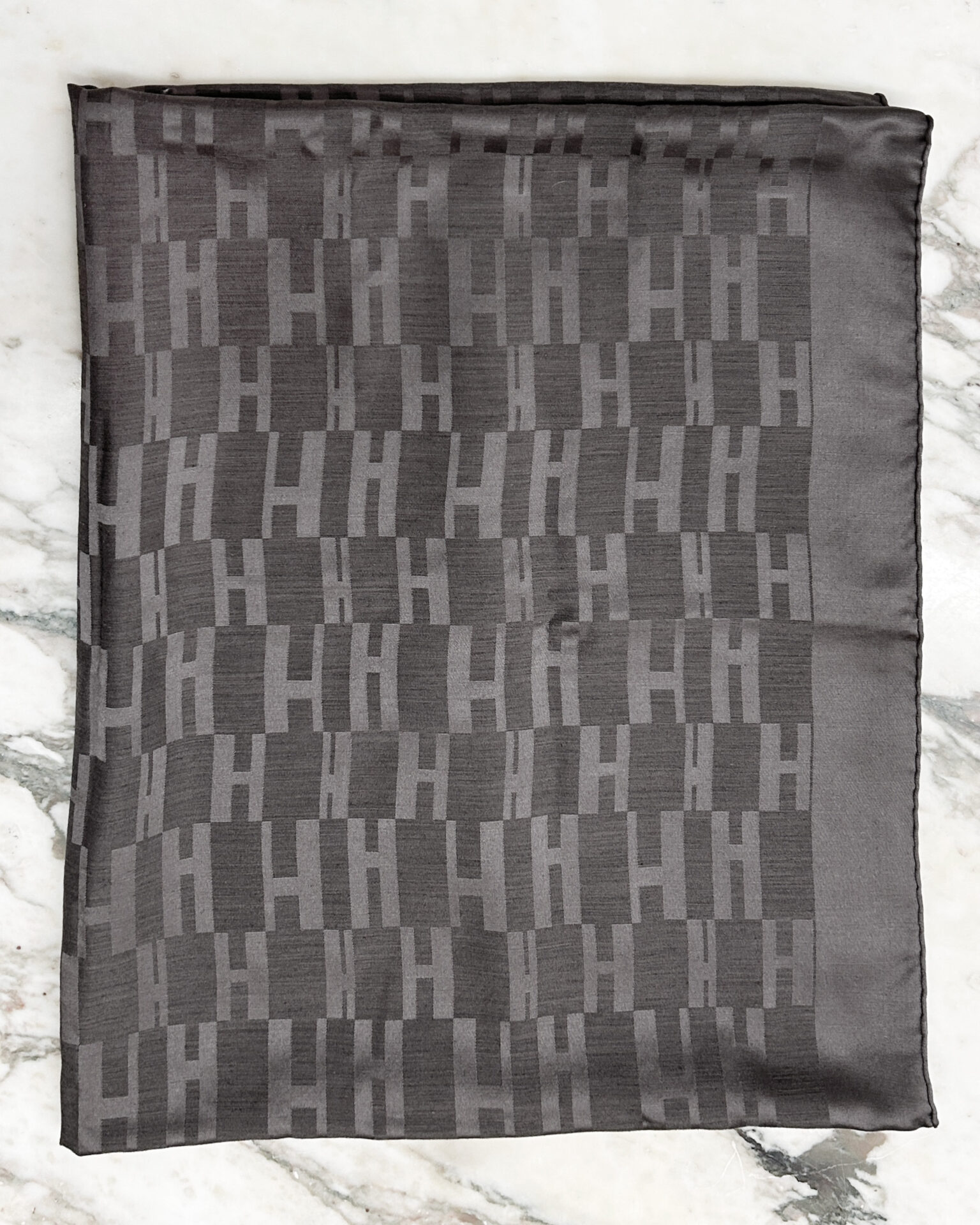 Hermès Homme grey H pattern silk & wool scarf