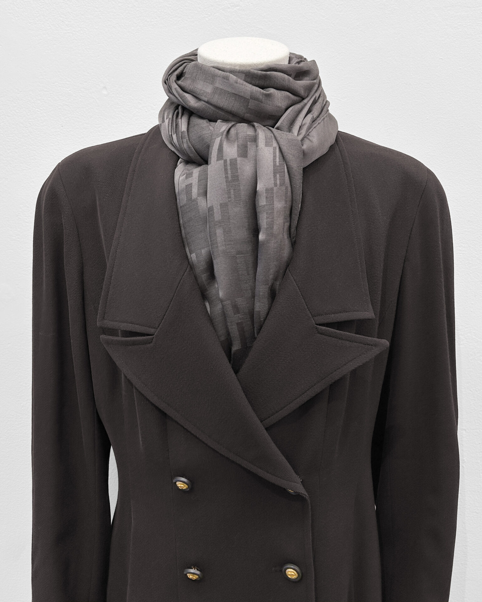 Hermès Homme grey H pattern silk & wool scarf