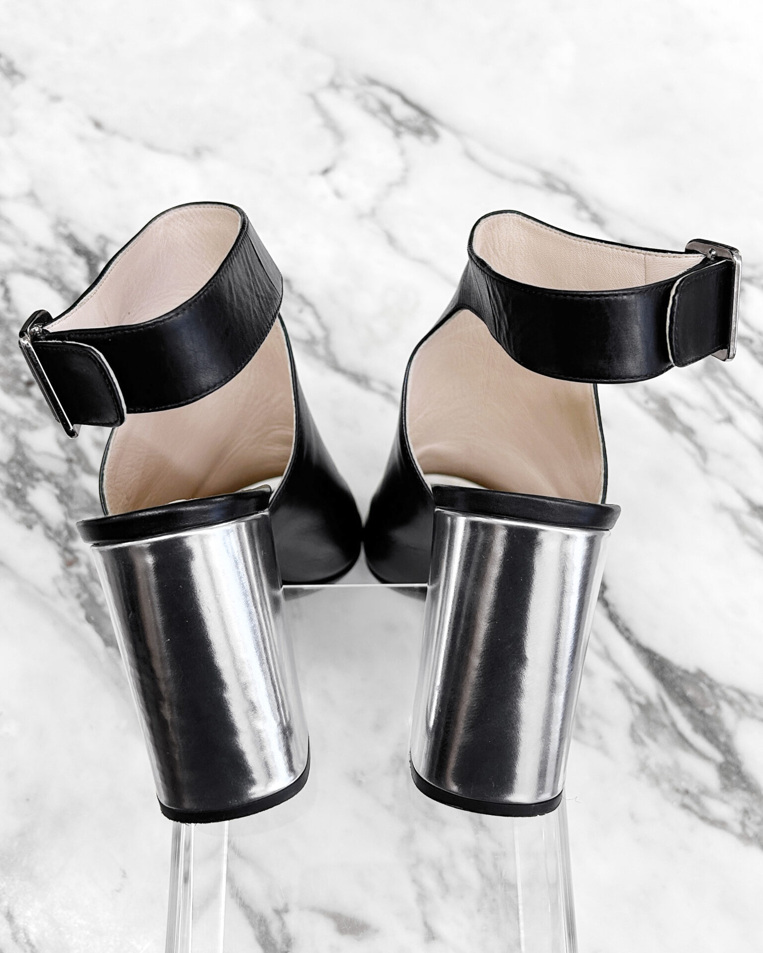 Prada heeled sandals with silver block heel