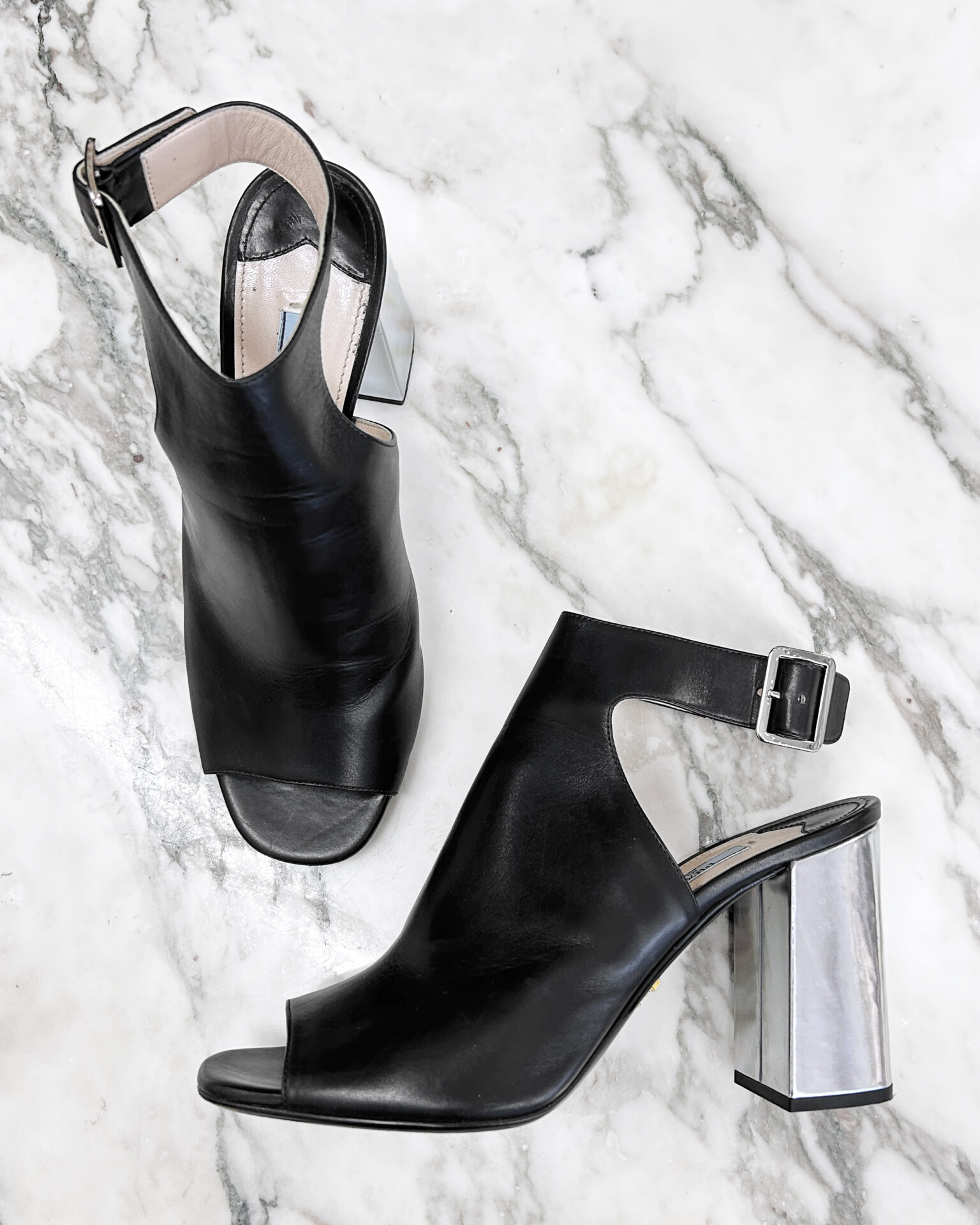 Prada heeled sandals with silver block heel