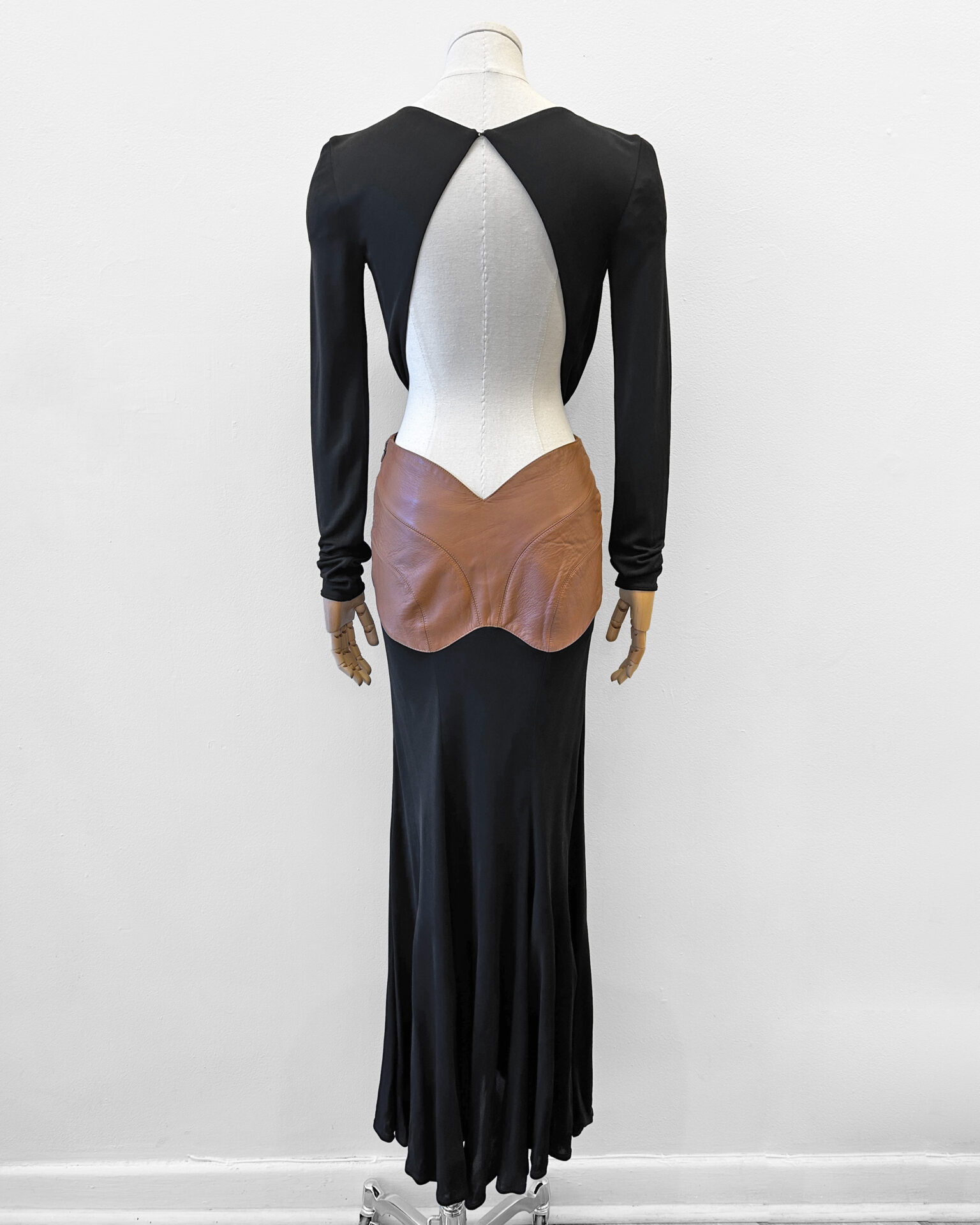 Gianni Versace 2001 black jersey and brown leather gown