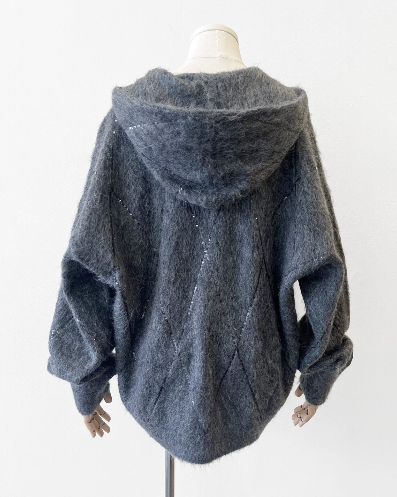 Brunello Cucinelli grey oversized sequined mohair zip-up hoodie