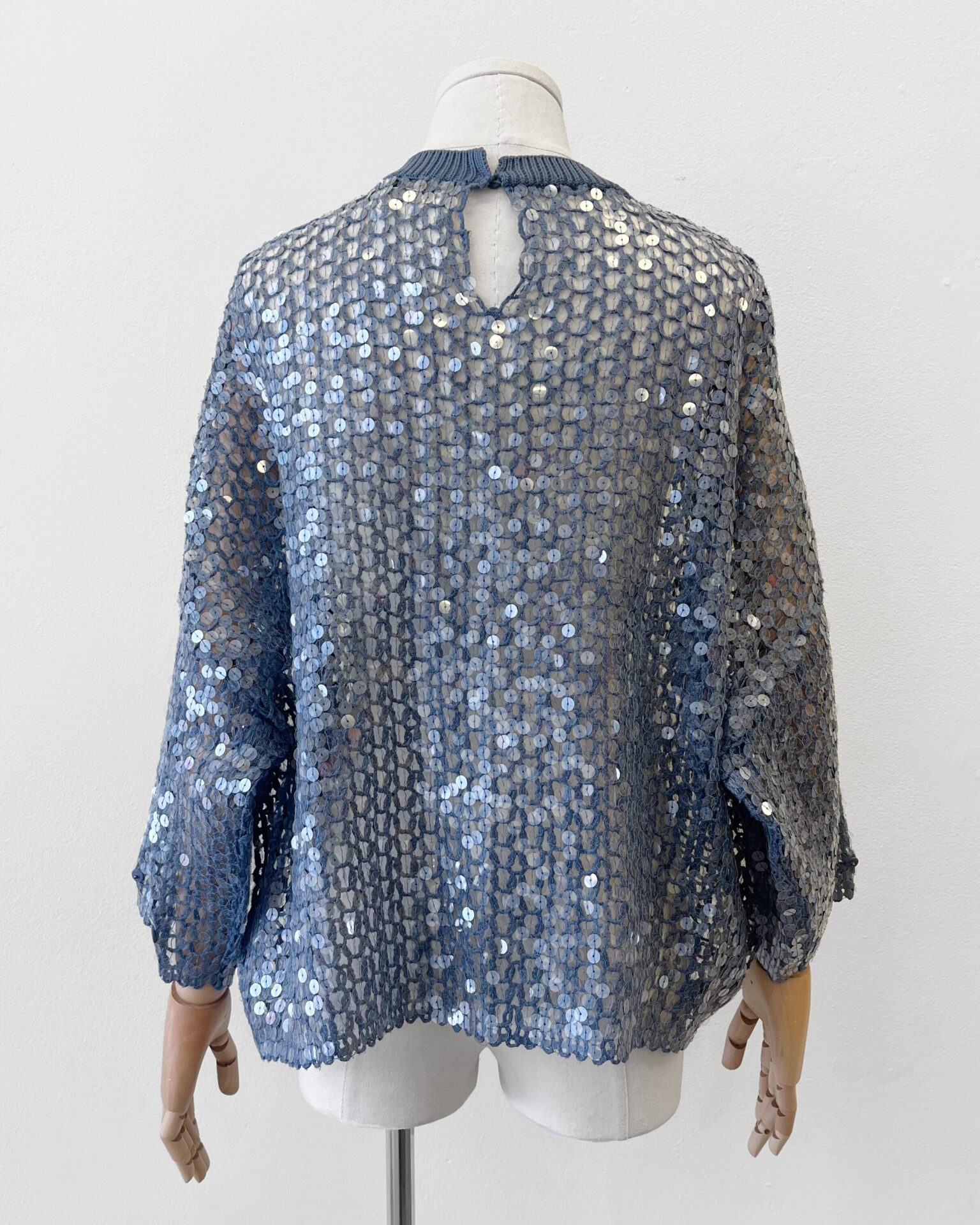 Brunello Cucinelli Slate Blue Fish Scale Sequin Knit Sweater