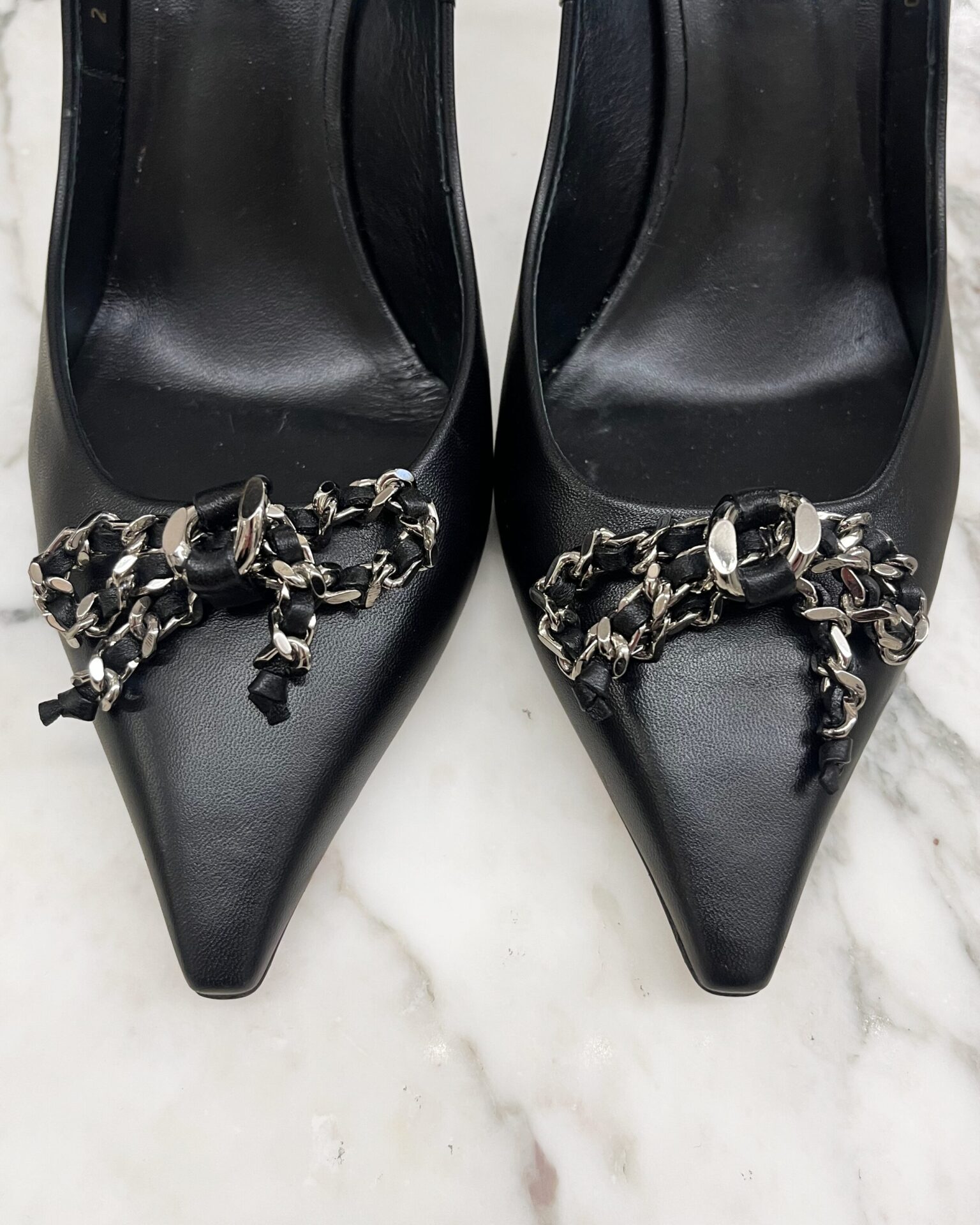 Casadei black leather pumps with leather & metal bows