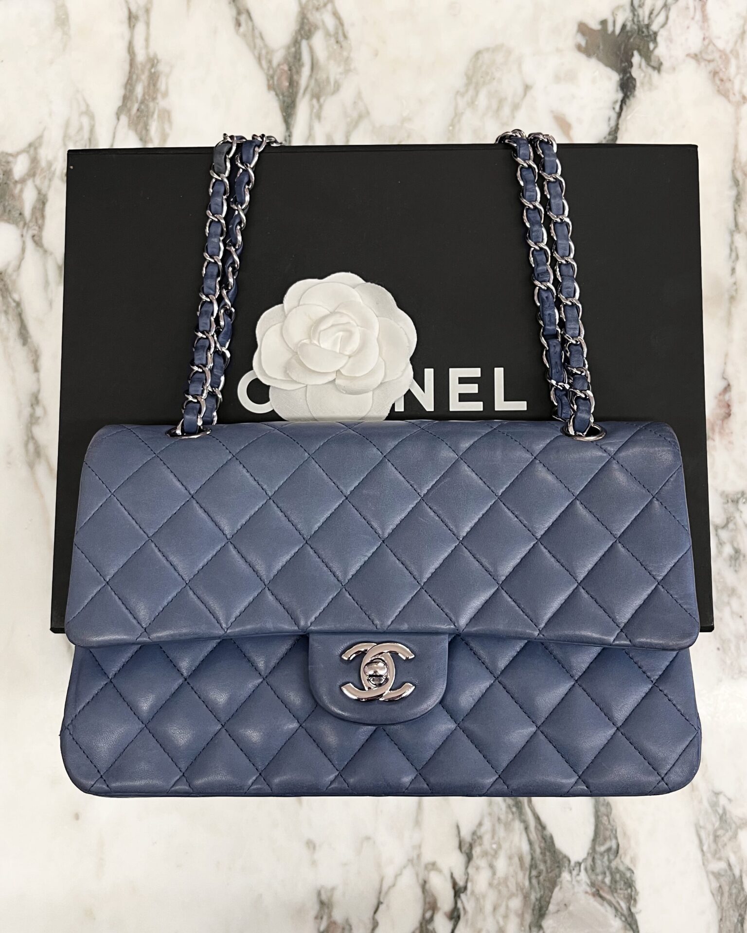 Chanel 2012 classic flap medium in livid blue